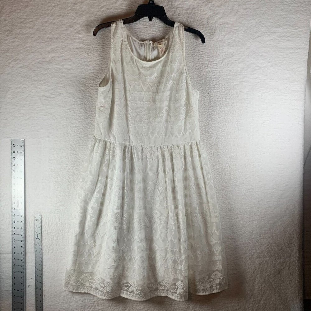 Sundance Women’s White Lace Mesh Embroidered Lined Sleeveless Dress Size 12 8929